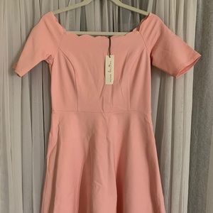 Pink Off the Shoulder Scallop Neckline Dress (M)